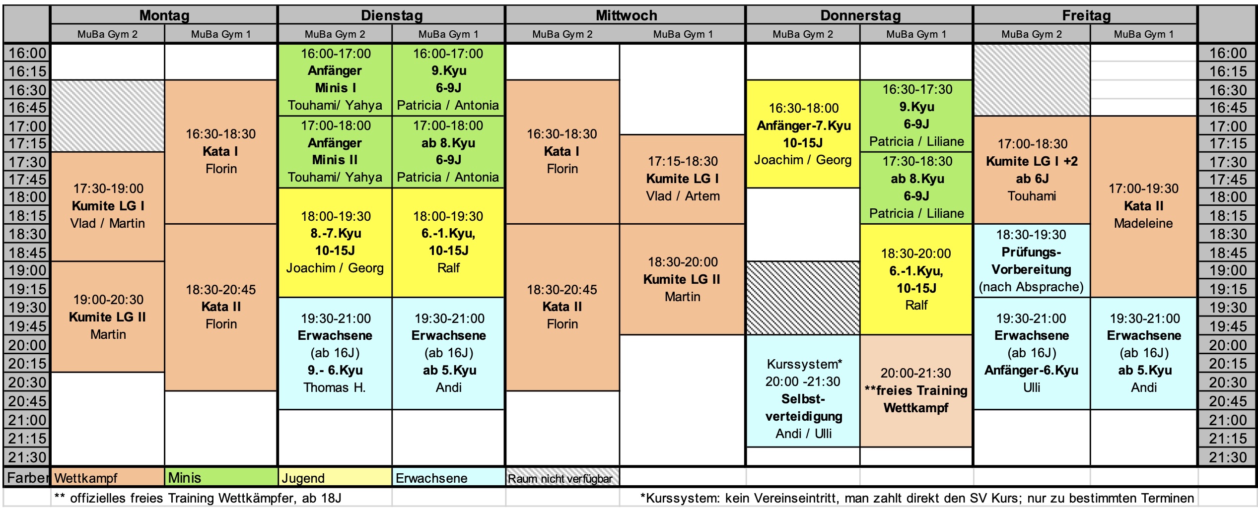 Trainingsplan SVB Karate